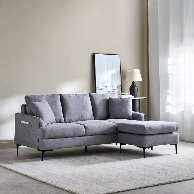 Prime 3-Seater Reversible Corner Fabric Sofa with 2 Cushions and Side Pocket