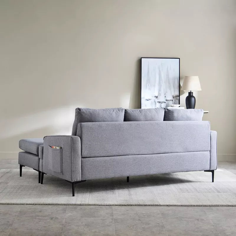 Prime 3-Seater Reversible Corner Fabric Sofa with 2 Cushions and Side Pocket