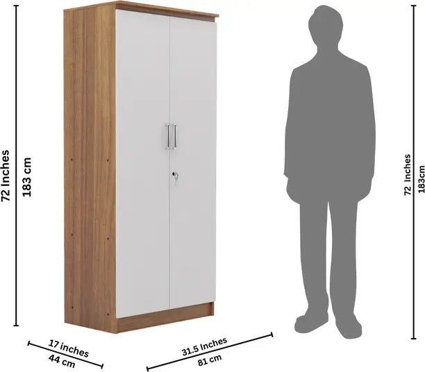 Twin Space with Coat Hanger Engineered Wood 2 Door Wardrobe (Finish Color - Teak, Knock Down)