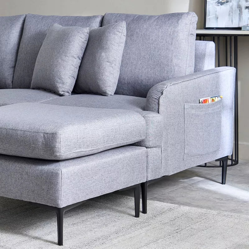 Prime 3-Seater Reversible Corner Fabric Sofa with 2 Cushions and Side Pocket