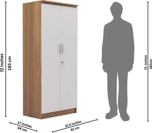 Twin Space with Coat Hanger Engineered Wood 2 Door Wardrobe  (Finish Color - Teak, Knock Down)